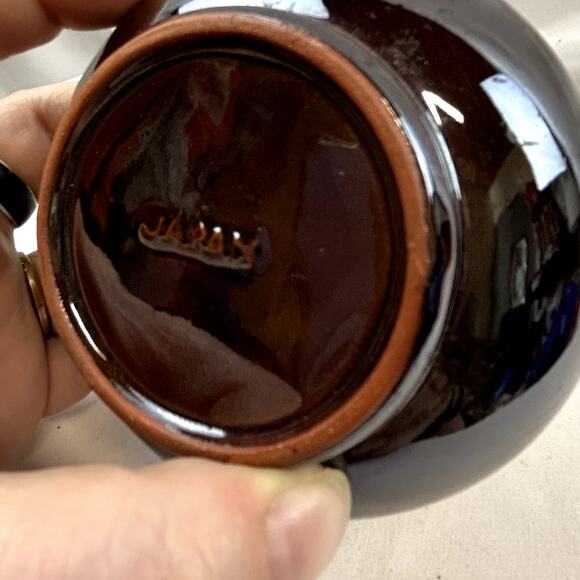 Japan Vase Double Handle Ceramic Hand Painted reddish brown 5.5" tall  4 wide - Picture 6 of 7